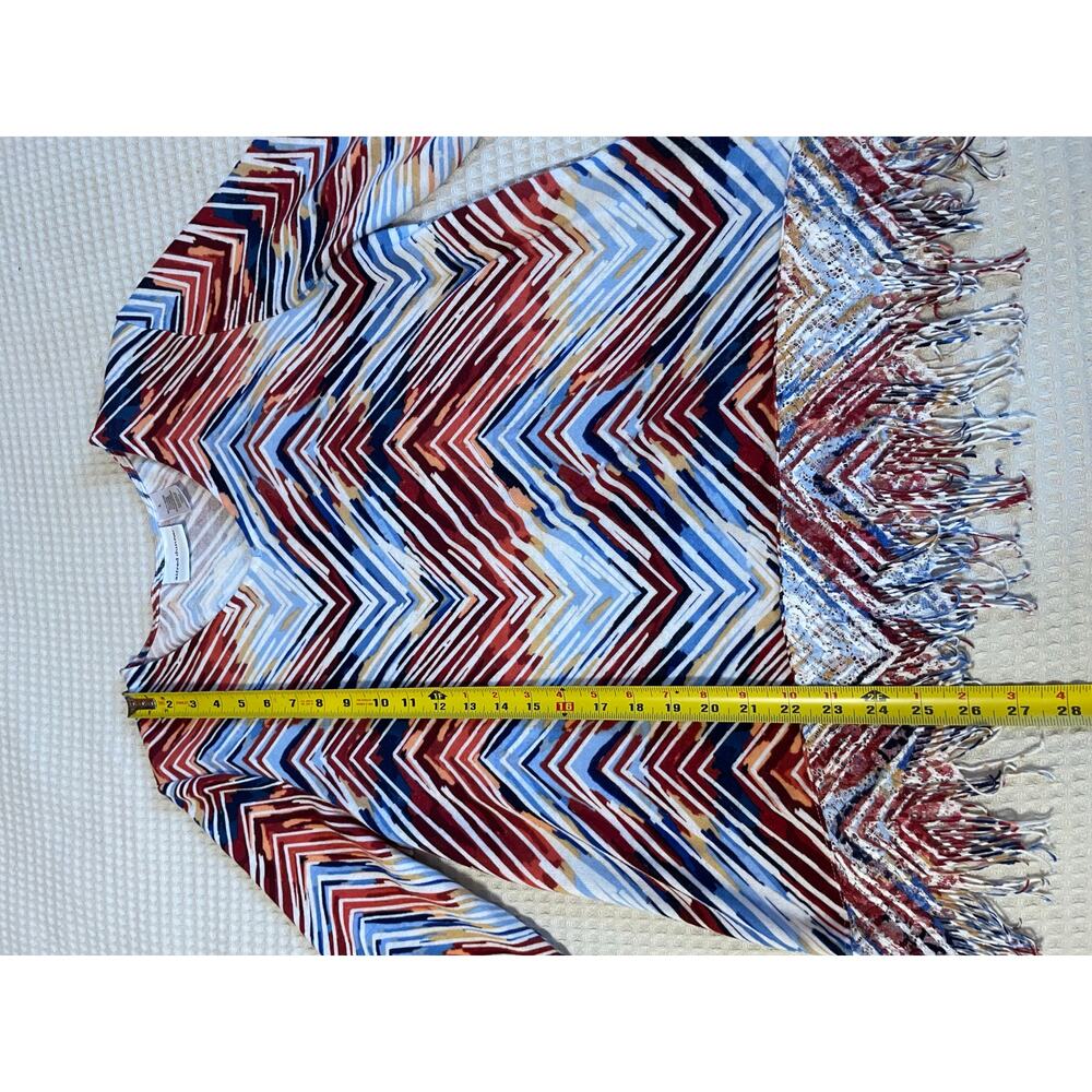 Alfred Dunner Boho Zig Zag Multicolor Fringe Long Sleeve Women's Blouse Large - Picture 7 of 9